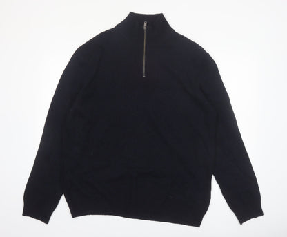 Marks and Spencer Men's Black XL Lambswool 1/2 Zip Jumper
