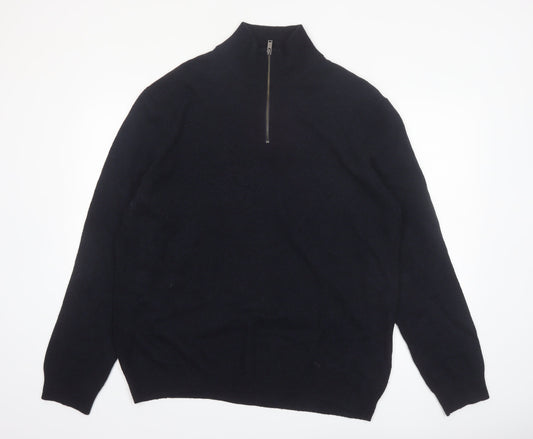 Marks and Spencer Men's Black XL Lambswool 1/2 Zip Jumper