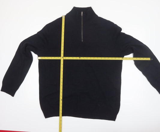 Marks and Spencer Men's Black XL Lambswool 1/2 Zip Jumper