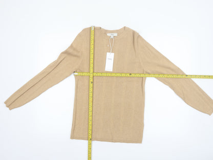Marks and Spencer Womens Beige Size 16 Ribbed Knit Crew Neck Jumper