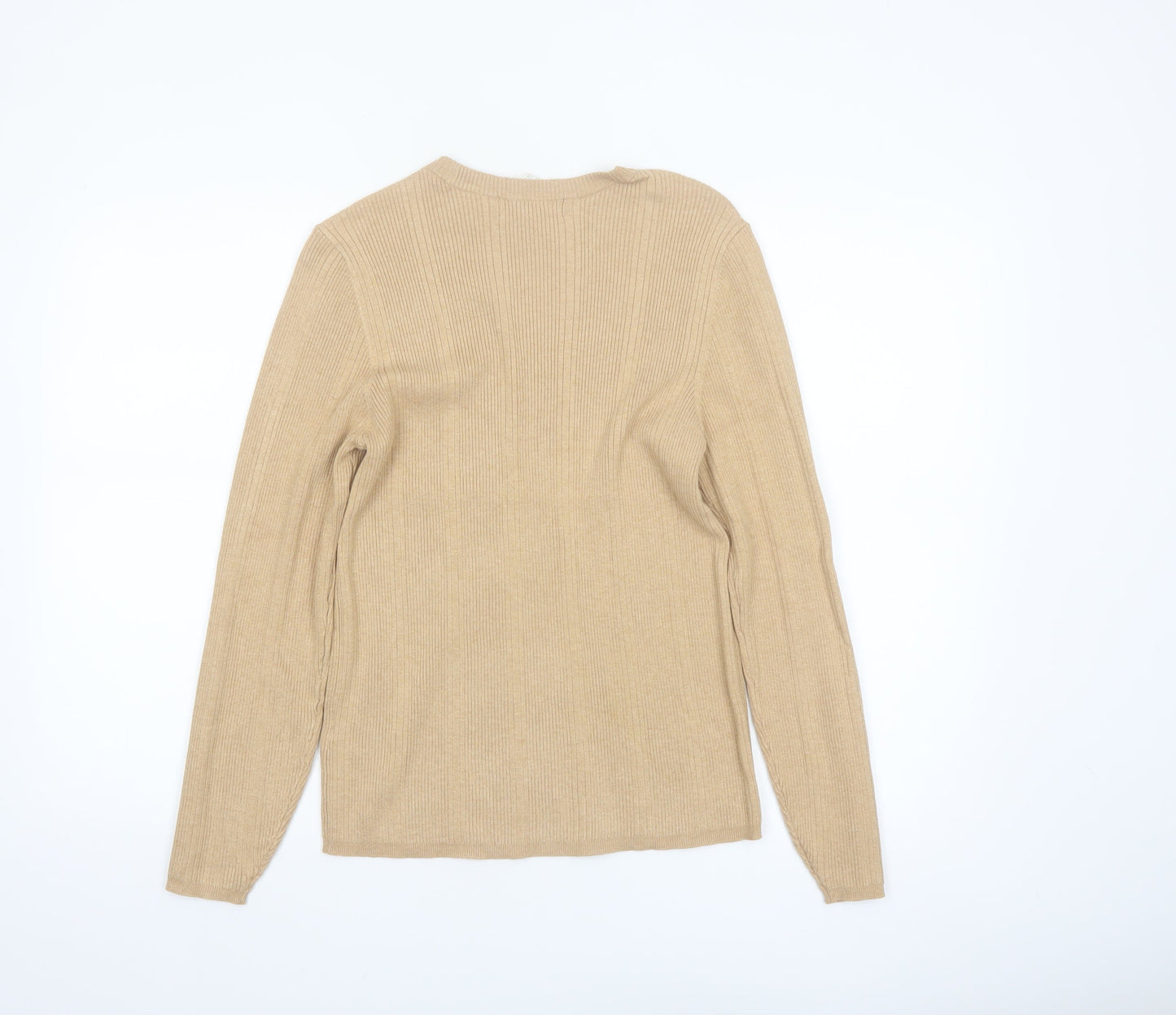 Marks and Spencer Womens Beige Size 16 Ribbed Knit Crew Neck Jumper