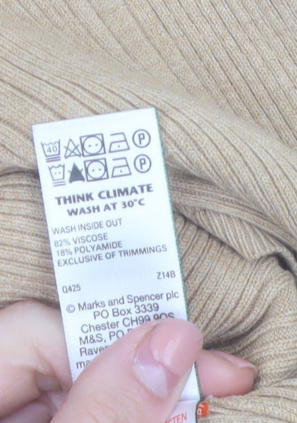 Marks and Spencer Womens Beige Size 16 Ribbed Knit Crew Neck Jumper