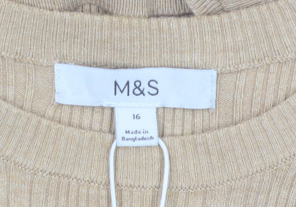 Marks and Spencer Womens Beige Size 16 Ribbed Knit Crew Neck Jumper