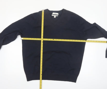 Marks and Spencer Men's Blue XL V-Neck Pure Cotton Jumper