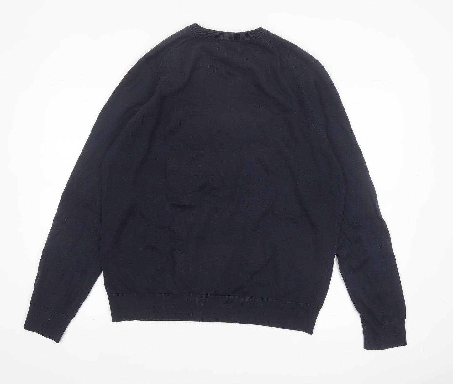 Marks and Spencer Men's Blue XL V-Neck Pure Cotton Jumper