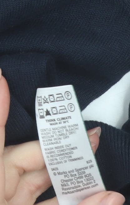 Marks and Spencer Men's Blue XL V-Neck Pure Cotton Jumper