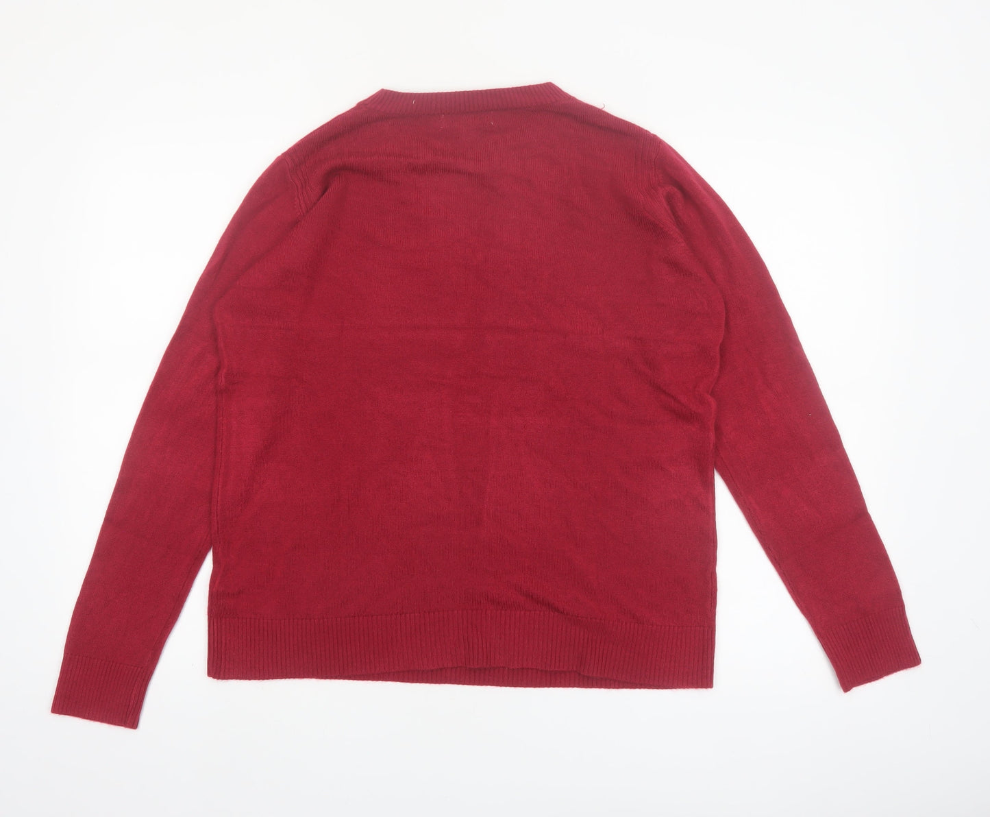 Marks and Spencer Women's Red Crew Neck Acrylic Jumper Size 12