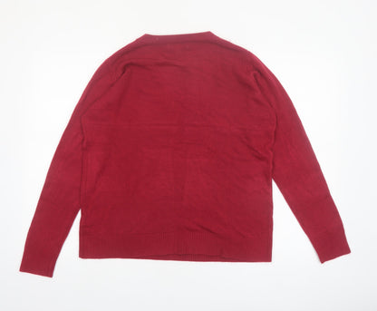 Marks and Spencer Women's Red Crew Neck Acrylic Jumper Size 12