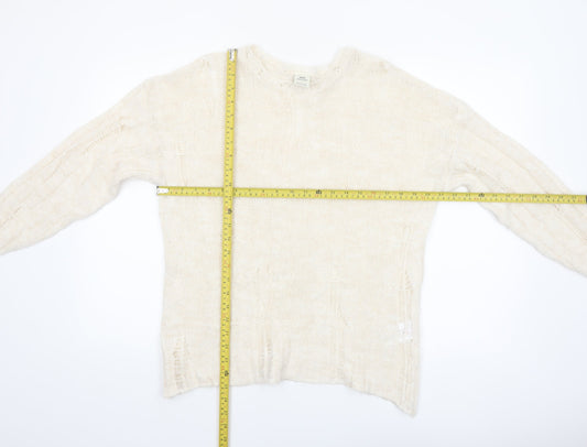 Urban Outfitters Women Ivory Open-Knit Crew Neck Jumper Size S