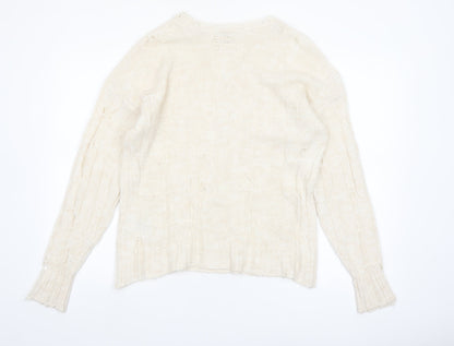Urban Outfitters Women Ivory Open-Knit Crew Neck Jumper Size S