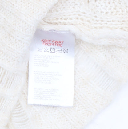 Urban Outfitters Women Ivory Open-Knit Crew Neck Jumper Size S