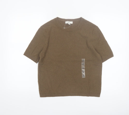 Marks and Spencer Women's Brown Cotton Blend Short Sleeve Jumper S