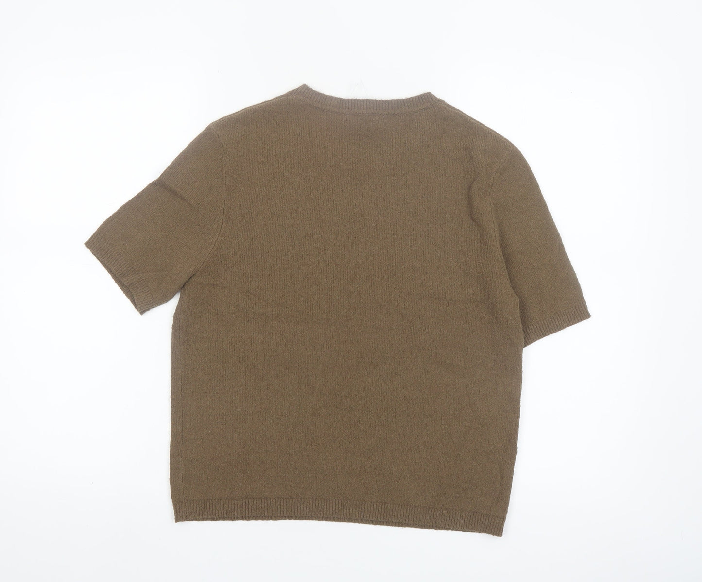 Marks and Spencer Women's Brown Cotton Blend Short Sleeve Jumper S