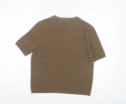 Marks and Spencer Women's Brown Cotton Blend Short Sleeve Jumper S