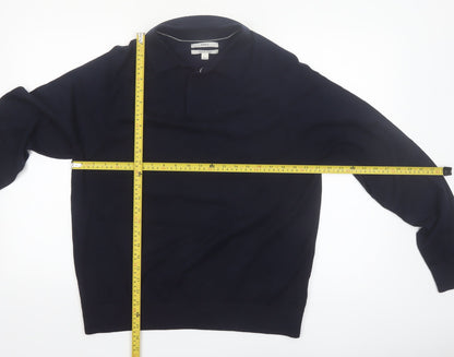 Marks and Spencer Men's Blue Collared Cotton Jumper L