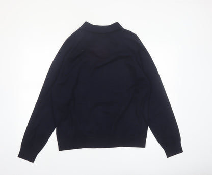 Marks and Spencer Men's Blue Collared Cotton Jumper L