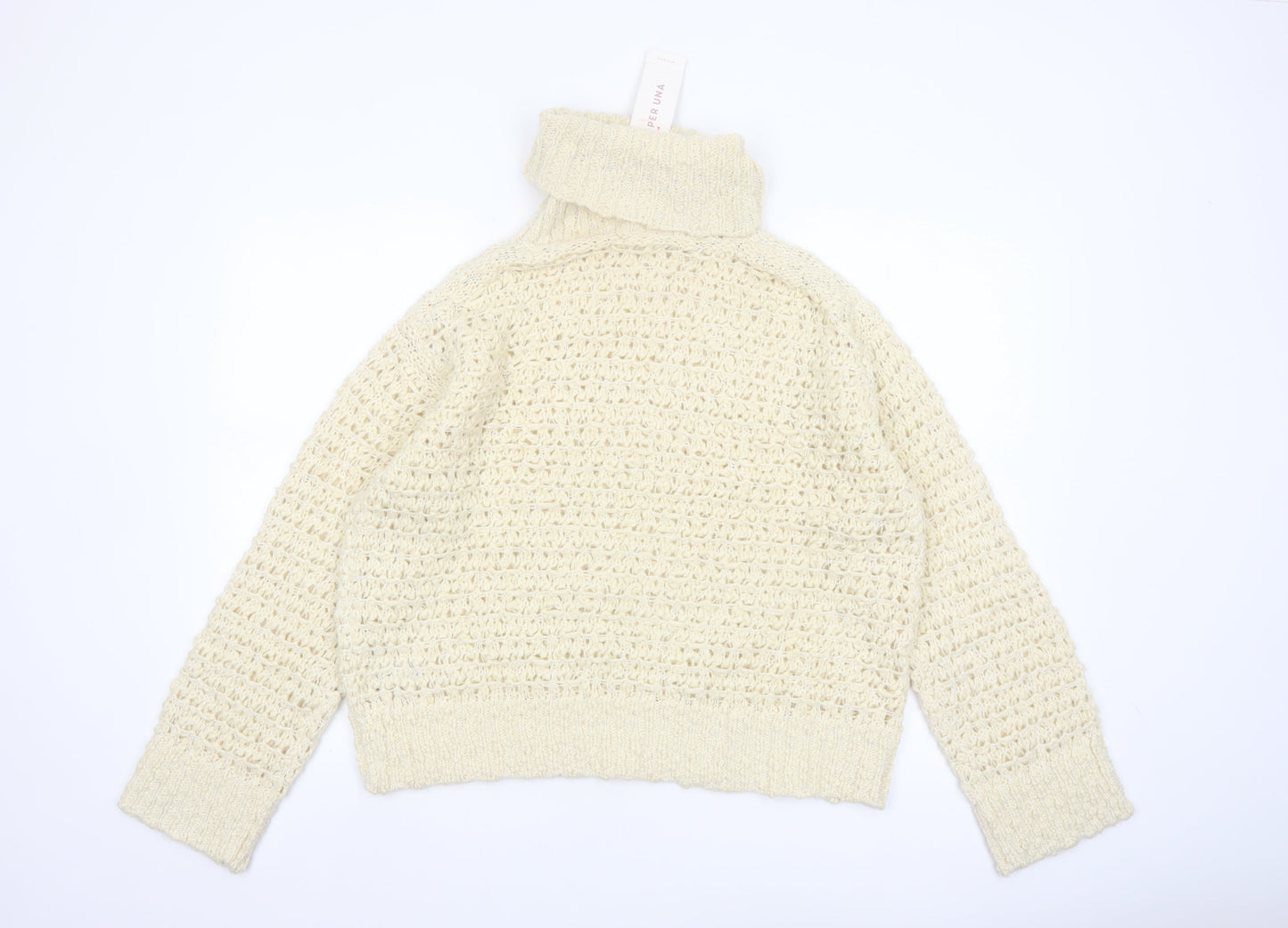 Marks and Spencer Per Una Women’s Ivory Roll Neck Chunky Knit Jumper M