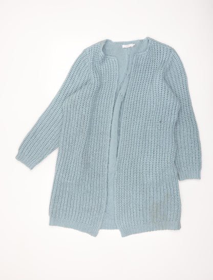 Cotton Traders Women Blue Size 16 Chunky Knit Open Long Cardigan