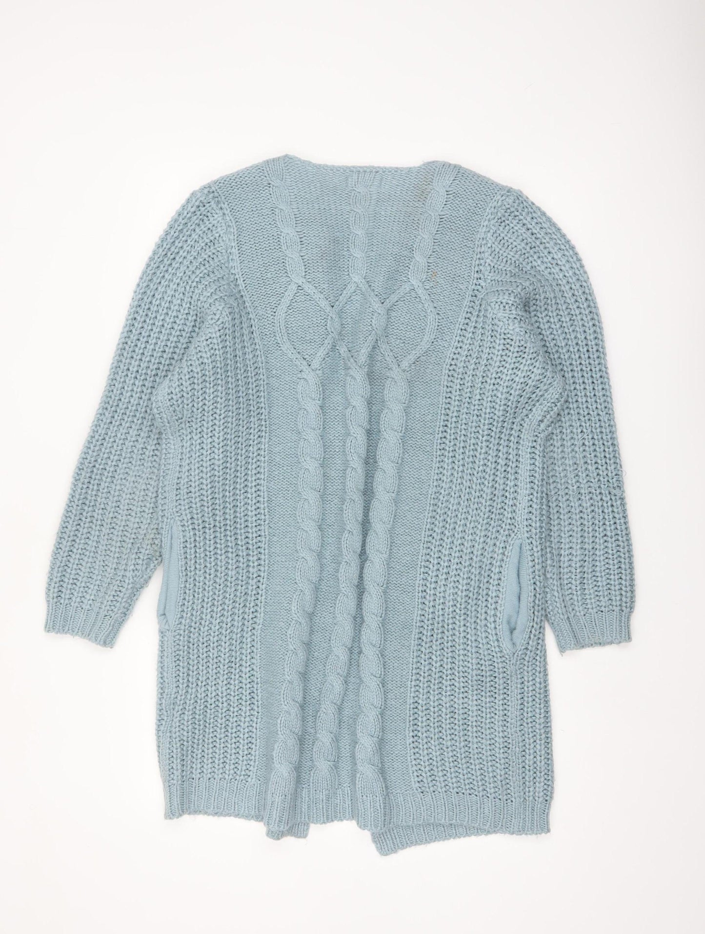Cotton Traders Women Blue Size 16 Chunky Knit Open Long Cardigan