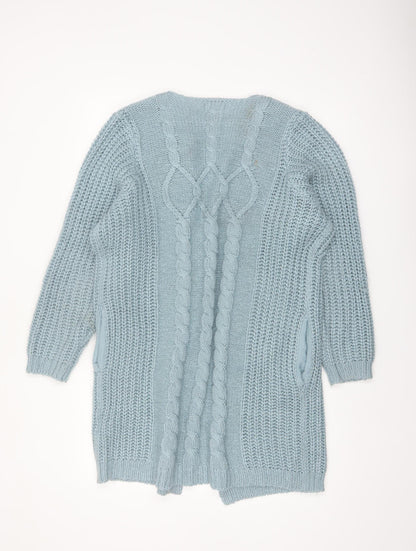 Cotton Traders Women Blue Size 16 Chunky Knit Open Long Cardigan