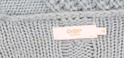 Cotton Traders Women Blue Size 16 Chunky Knit Open Long Cardigan