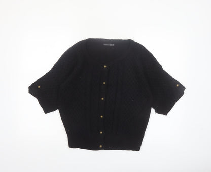 Atmosphere Women’s Black Cotton Short Sleeve Cable Knit Cardigan Size 14