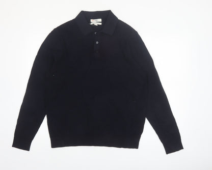 Marks and Spencer Men’s Black Cotton Modal Collared Henley Jumper L