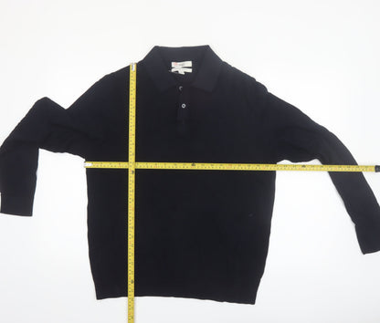 Marks and Spencer Men’s Black Cotton Modal Collared Henley Jumper L