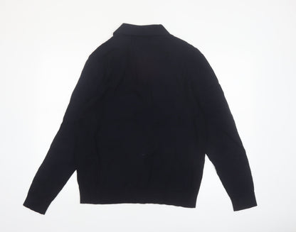 Marks and Spencer Men’s Black Cotton Modal Collared Henley Jumper L