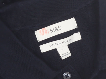 Marks and Spencer Men’s Black Cotton Modal Collared Henley Jumper L