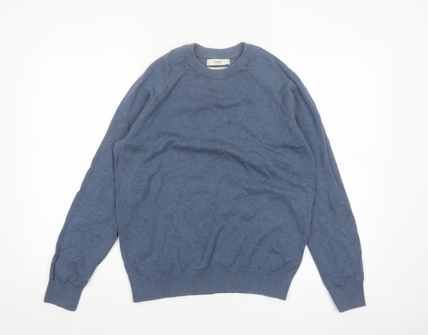 Marks and Spencer Men’s Blue Cotton Crew Neck Pullover Jumper M