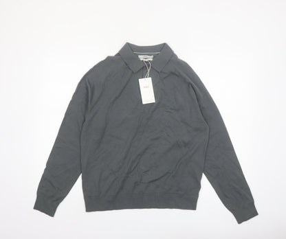 Marks and Spencer Men's Grey Cotton Collared Pullover Jumper M