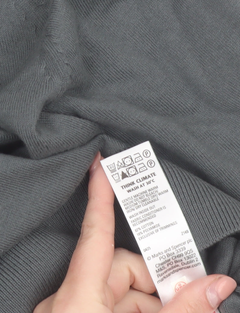 Marks and Spencer Men's Grey Cotton Collared Pullover Jumper M
