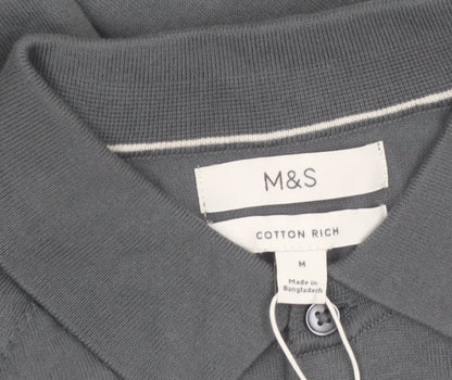 Marks and Spencer Men's Grey Cotton Collared Pullover Jumper M