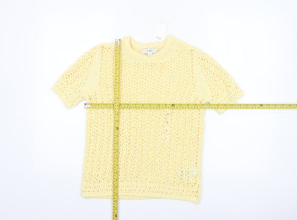 Marks and Spencer Women Yellow Crochet Short Sleeve Cotton Blend Top Size S