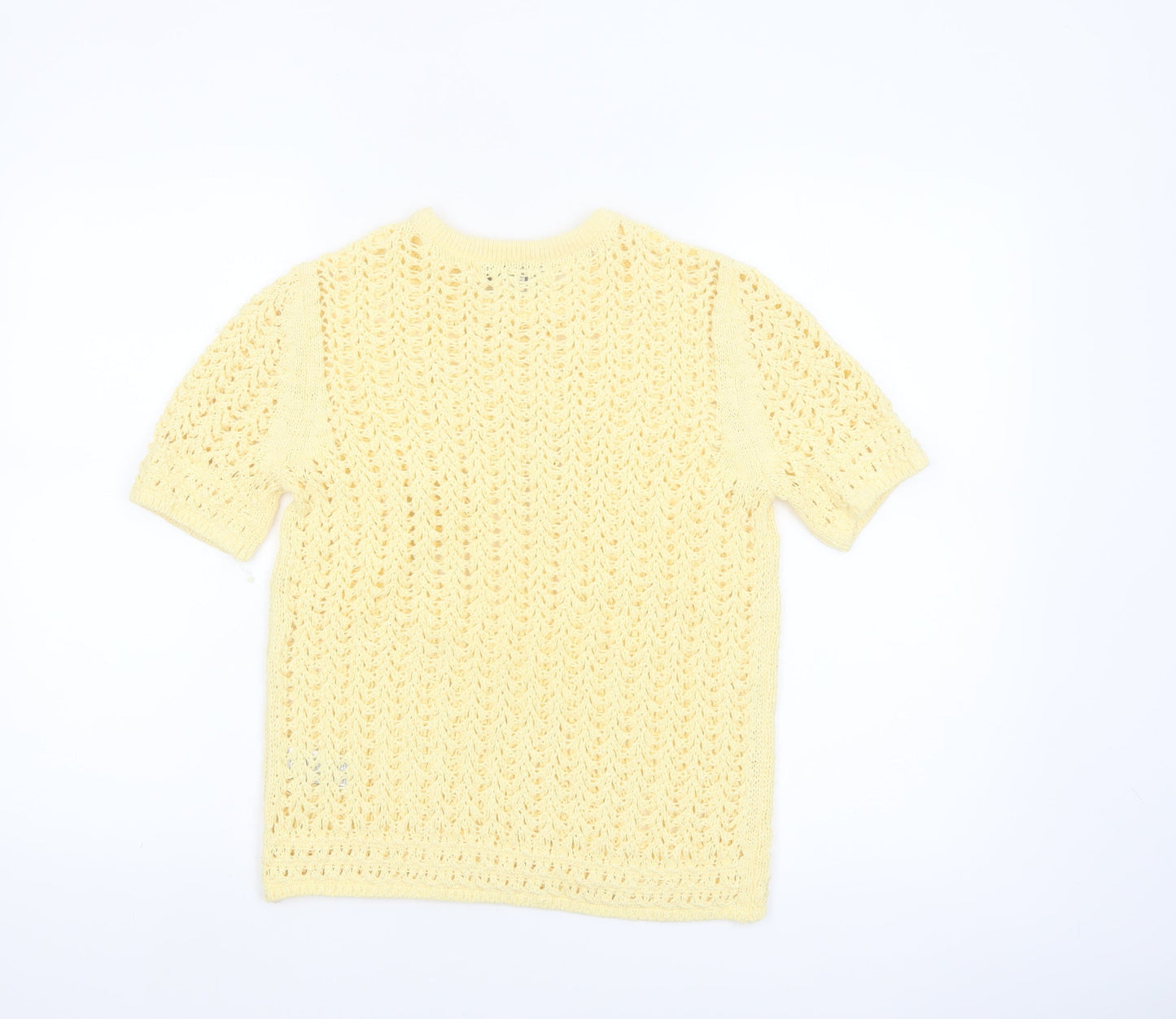 Marks and Spencer Women Yellow Crochet Short Sleeve Cotton Blend Top Size S