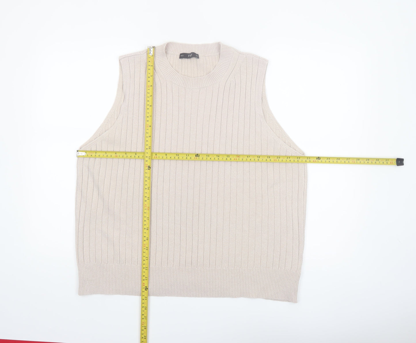 F&F Women Beige Ribbed Knit Sleeveless Vest Jumper Size XL