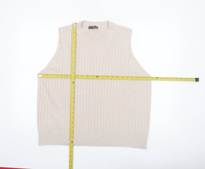 F&F Women Beige Ribbed Knit Sleeveless Vest Jumper Size XL