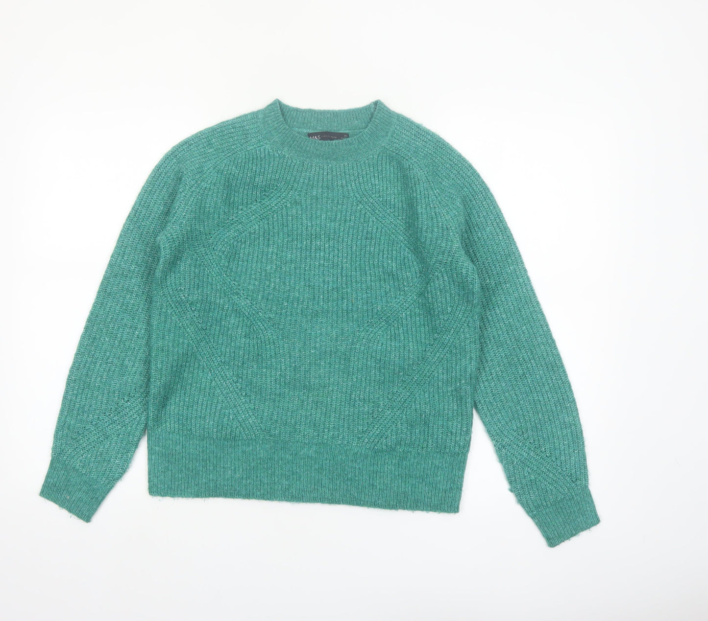 Marks and Spencer Women Green XS Chunky-Knit Crew Neck Jumper