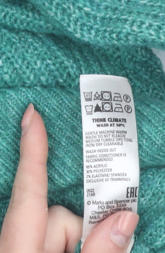 Marks and Spencer Women Green XS Chunky-Knit Crew Neck Jumper