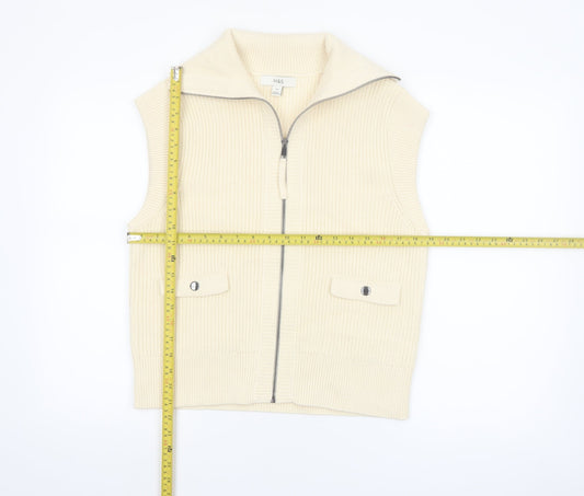 Marks and Spencer Women's Beige Knit Full Zip Sleeveless Vest M