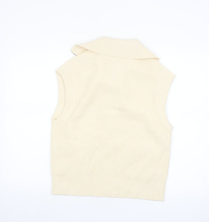 Marks and Spencer Women's Beige Knit Full Zip Sleeveless Vest M
