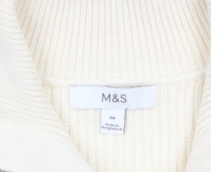 Marks and Spencer Women's Beige Knit Full Zip Sleeveless Vest M