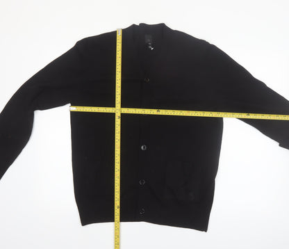 River Island Men's Black Cardigan Knit Jumper M Casual V-Neck
