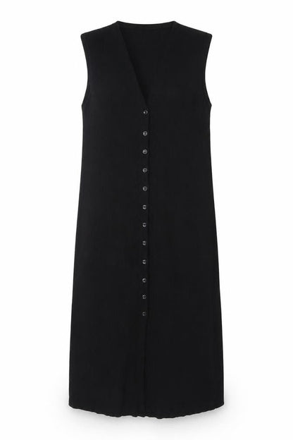 Marks and Spencer Women Black Size 14 Button Front Sleeveless Midi Dress