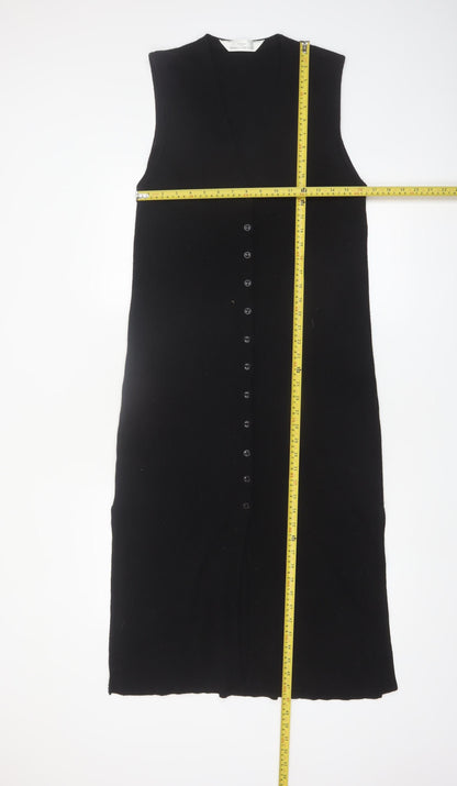 Marks and Spencer Women Black Size 14 Button Front Sleeveless Midi Dress