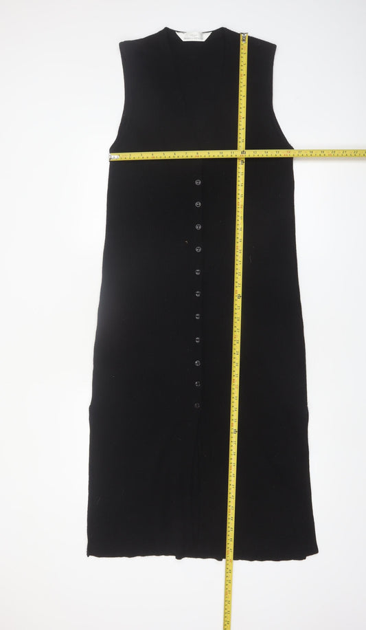 Marks and Spencer Women Black Size 14 Button Front Sleeveless Midi Dress