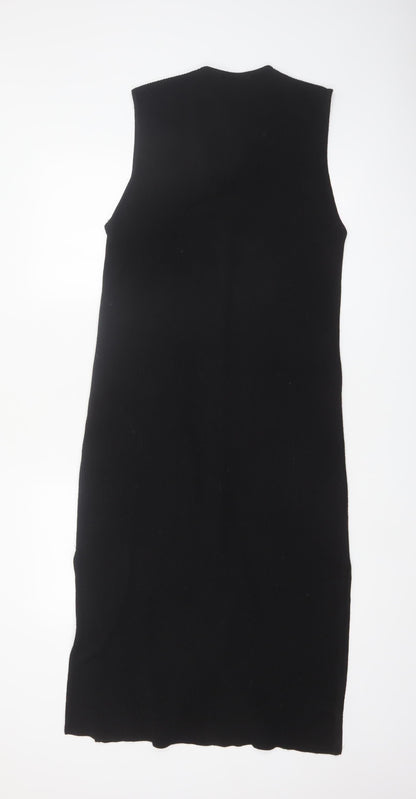 Marks and Spencer Women Black Size 14 Button Front Sleeveless Midi Dress