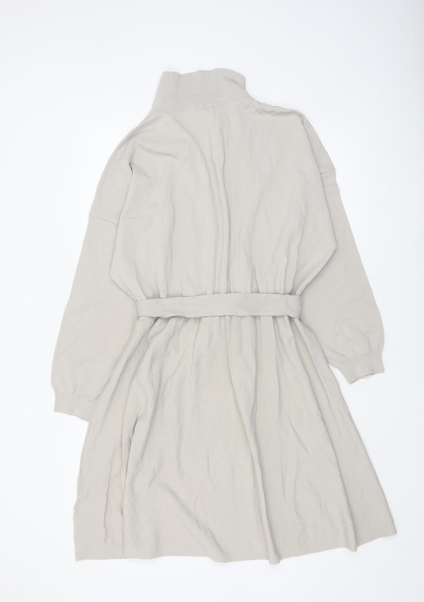 Next Women Beige XL Shirt Dress Collared Belted Long Sleeve Knit
