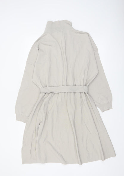 Next Women Beige XL Shirt Dress Collared Belted Long Sleeve Knit